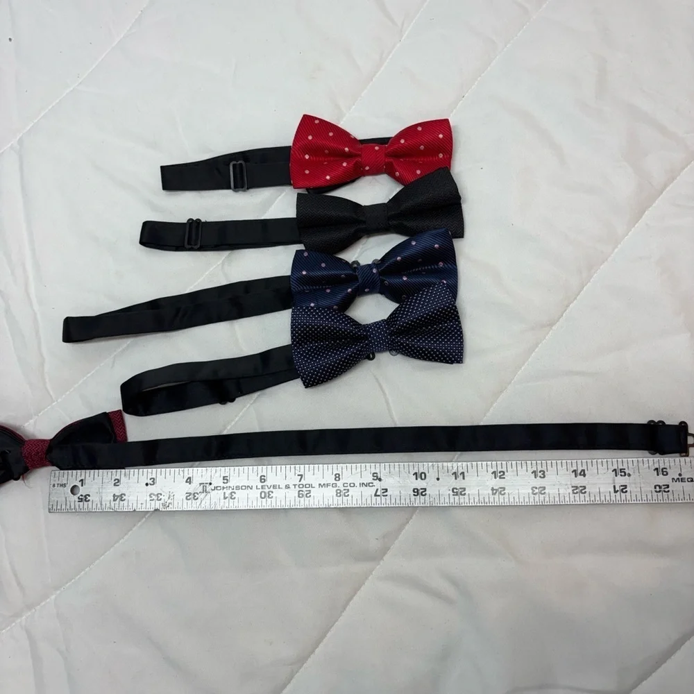 Set of 5 Formal pretie Bow Tie Set - Red, Black, Blue, polkadots adjustable